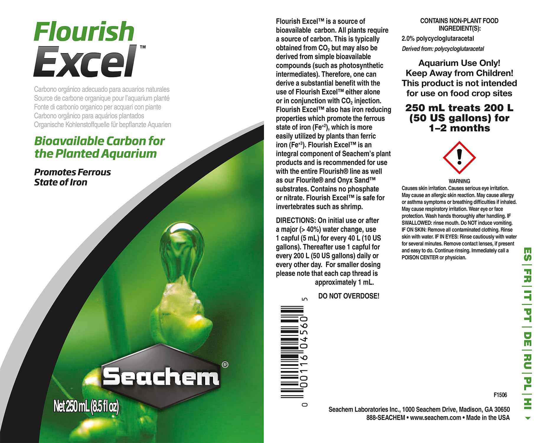 Seachem Flourish Excel carbonio liquido 250 ml CO2